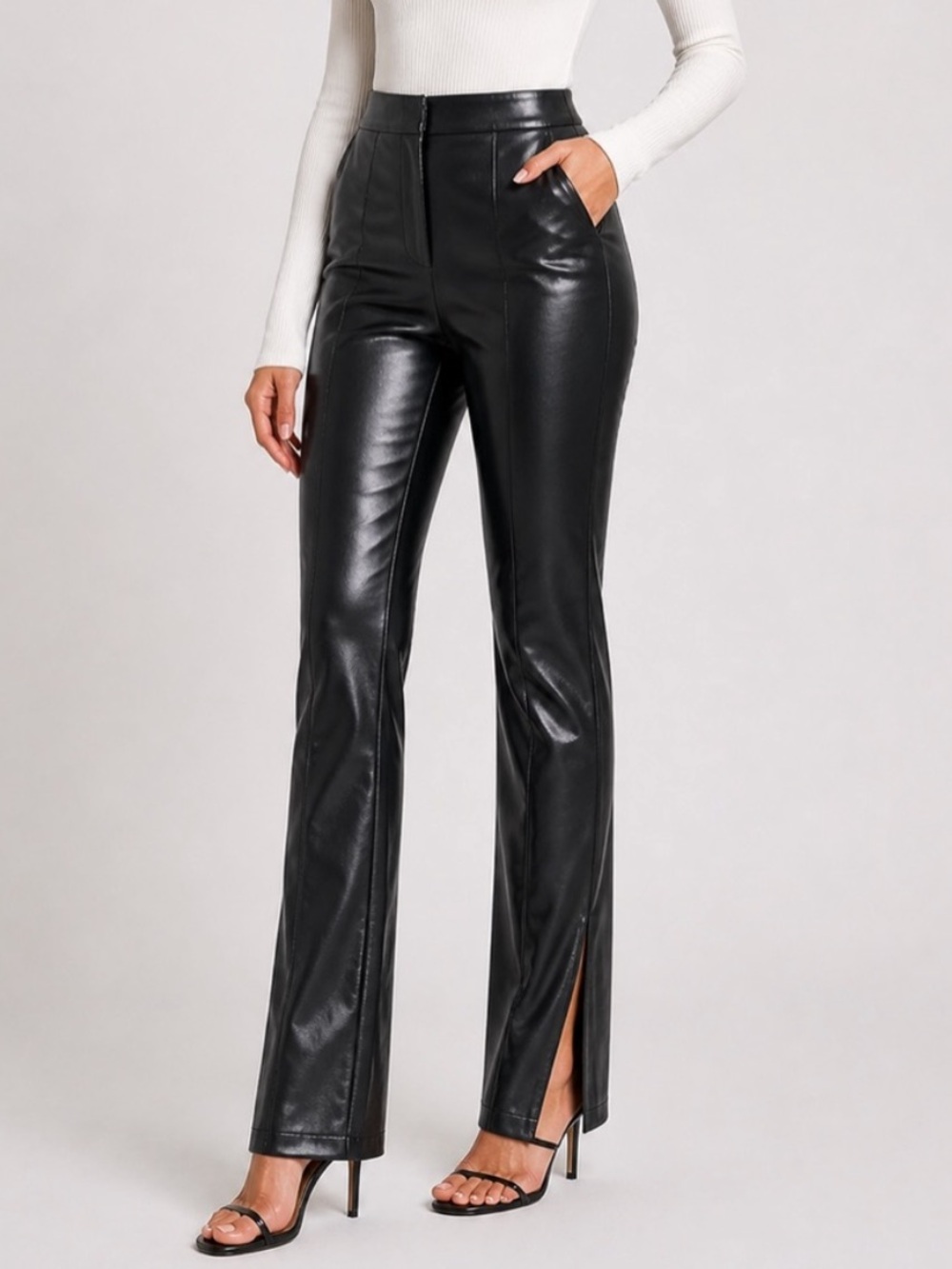 NWT SBetro Womens Split Hem Pants Faux Leather Vegan High Rise Mobwife. Small